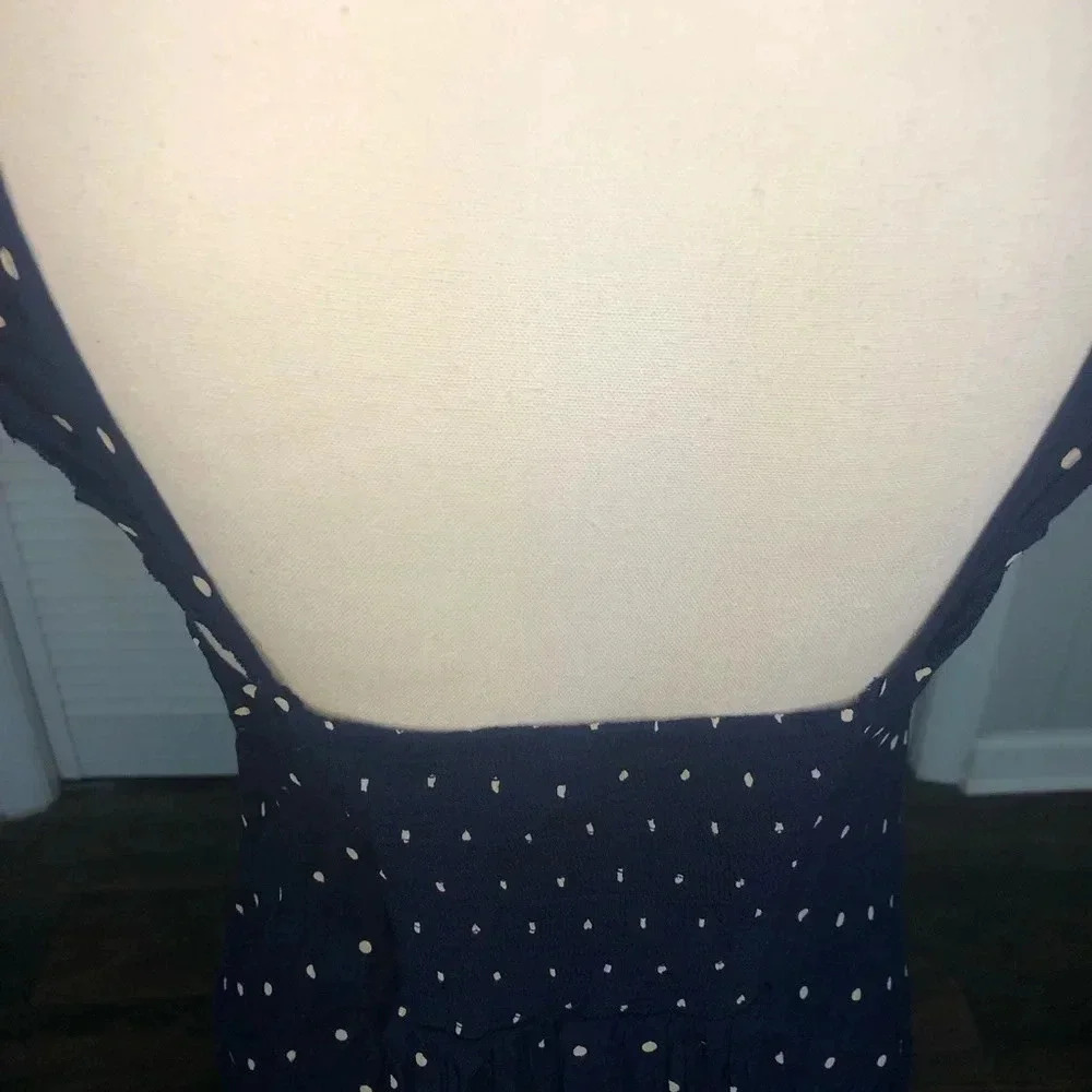Madewell Boho Ruffle-strap Navy Polka Dot Button Down Sleeveless Sundres… - Picture 9 of 15